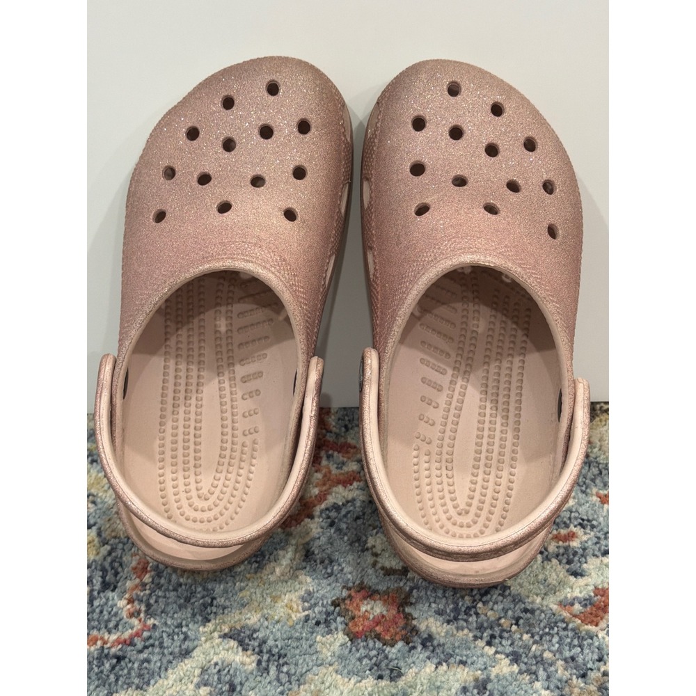 Crocs Classic Clog Girls 4 Rose Gold Glitter Sparkle Comfort - Picture 6 of 10